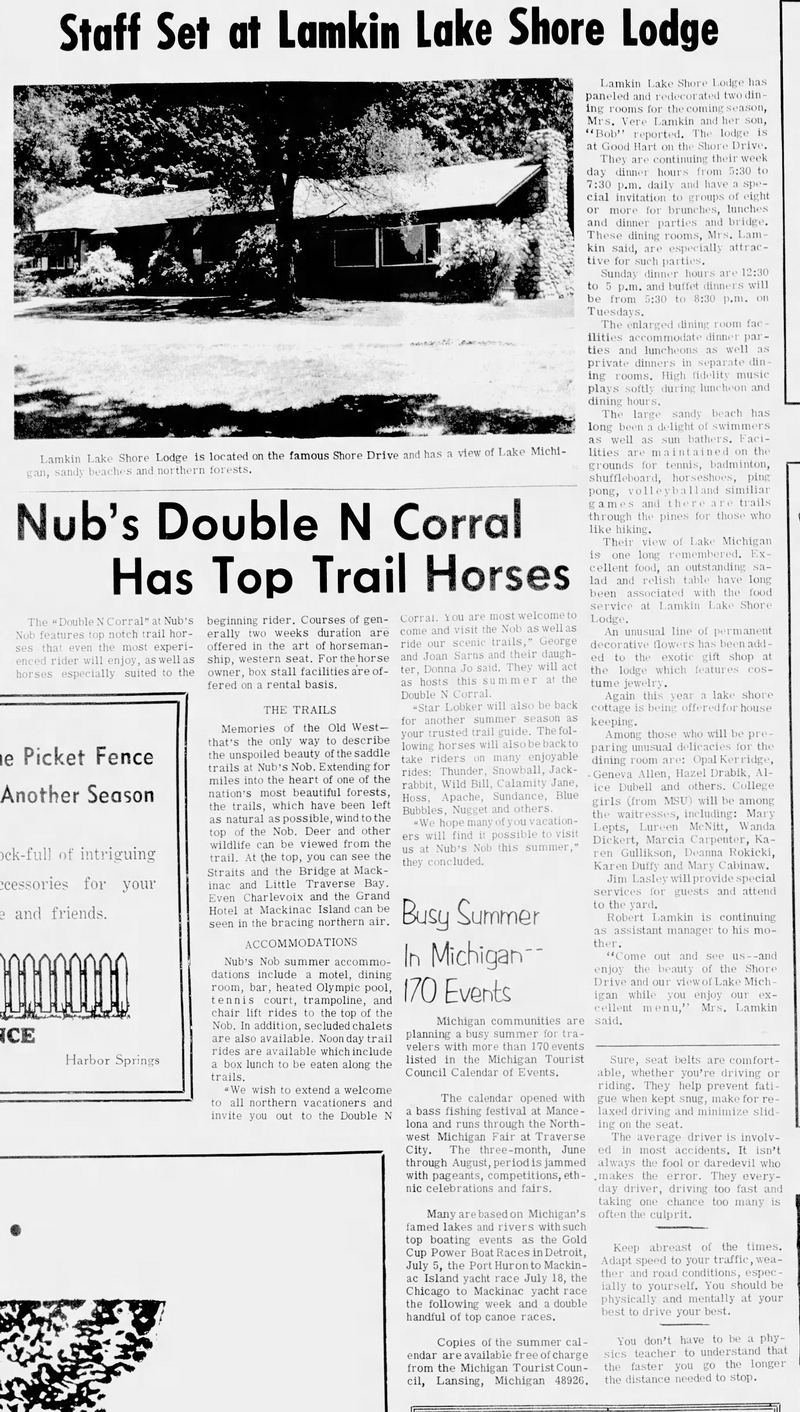 Lamkin Lake Shore Lodge - Jul 1 1964 Article (newer photo)